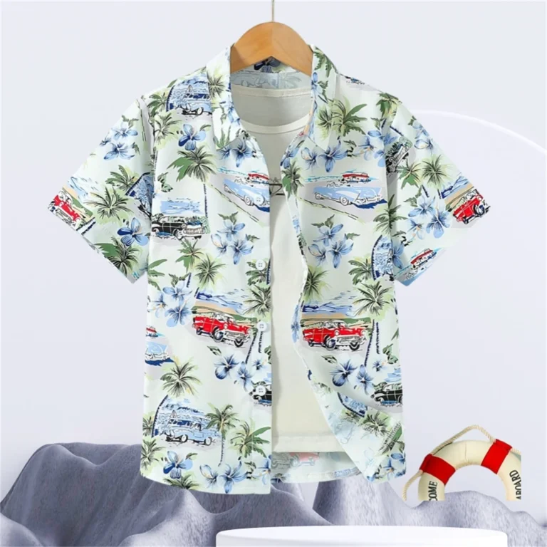 Kokosovo drvo na plaži: Kreativna majica za dečake, ležerna košulja kratkih rukava za letnju zabavu na otvorenom!  – DEČIJA ODEĆA